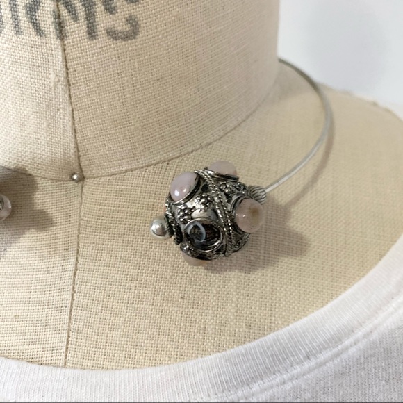 Silvertone Gem Artisan Wire Open Choker Necklace - Picture 8 of 10